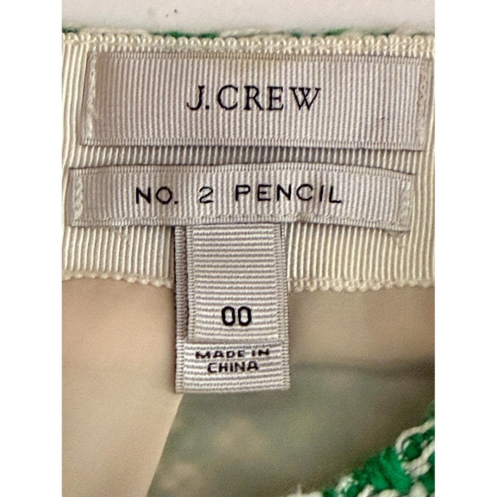 J.Crew No. 2 Pencil Skirt Womens 00 Green Cotton Tweed Back Zip Slit Office Wear - Picture 7 of 8